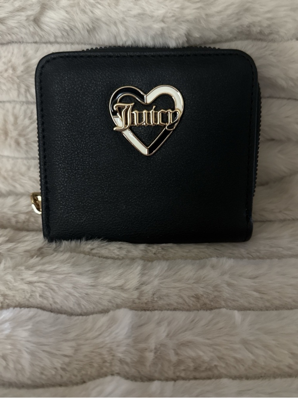Juicy Couture Black Zip-Around Wallet with Gold Heart Emblem